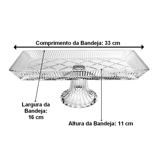 Bandeja Com Pé 33cm Comprimento Por 16cm De Largura Em Vidro